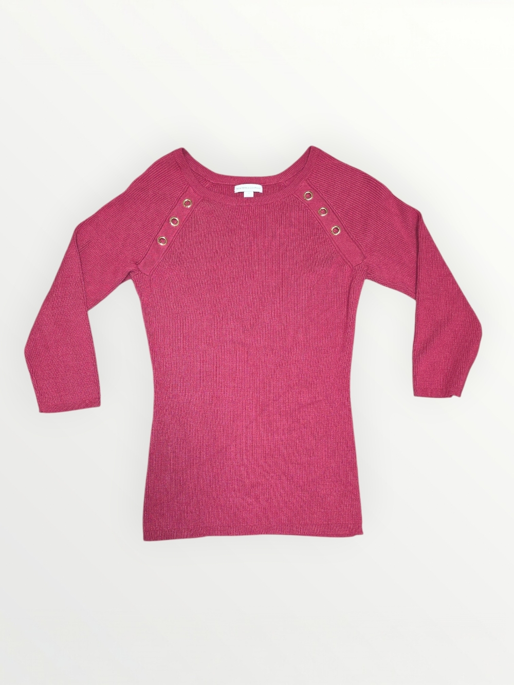 NEW YORK & COMPANY Ribbed Sweater w/ Gold Shoulder Grommets Raspberry MEDIUM